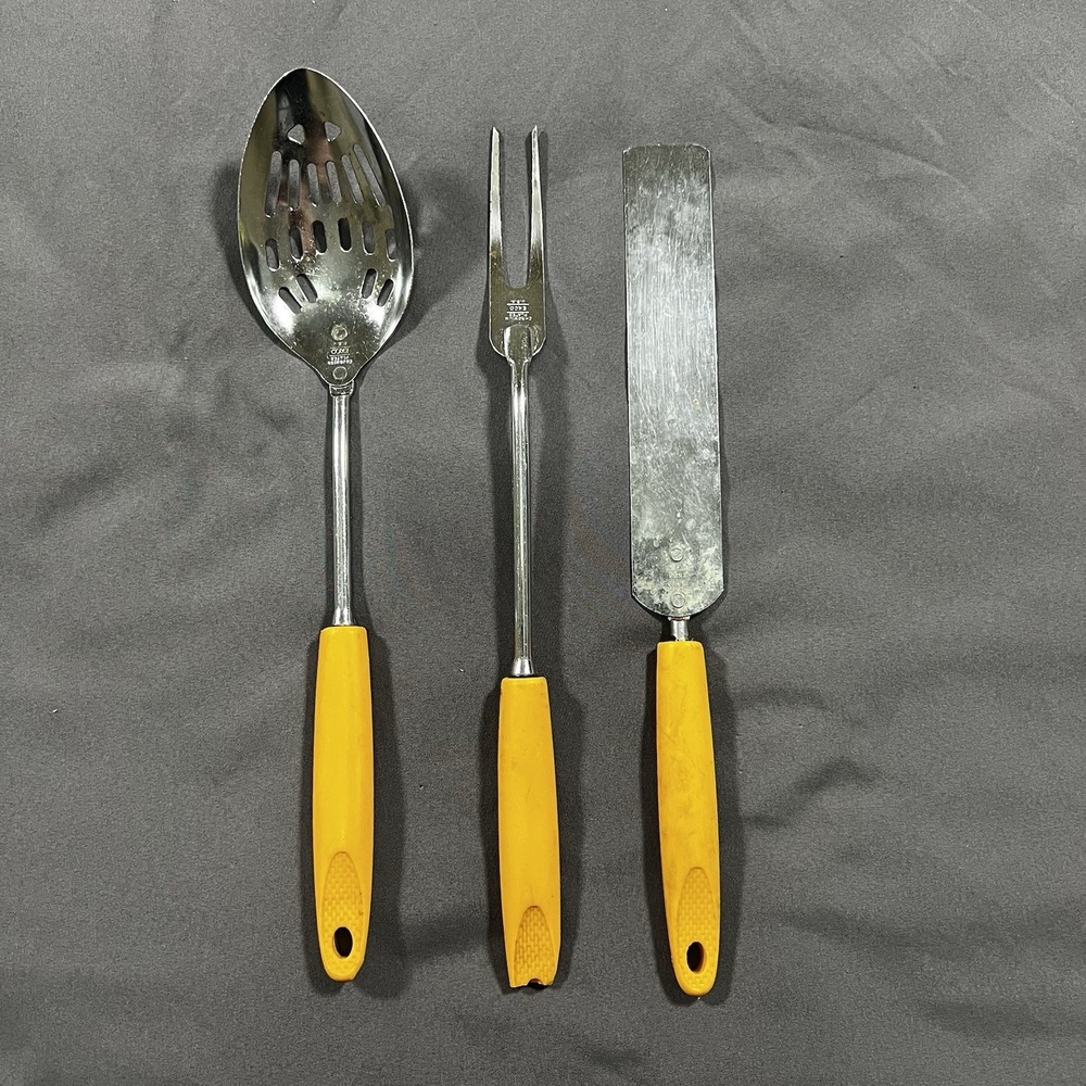 3 Set Vintage EKCO Forge‎ Stainless Steel Slotted Spoon, Meat Fork, Cake Spatula